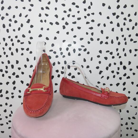 Vionic Red Suede Kenya Gold Horsebit Slip On Loafers - Picture 2 of 9